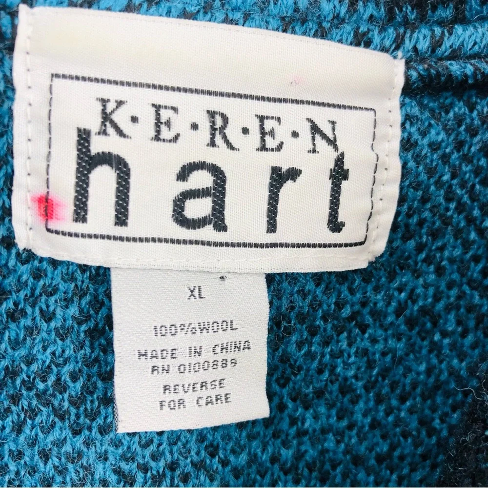 Keren Hart Peacoat Womens XL Wool Plaid Blue Black Pockets Pea Coat
